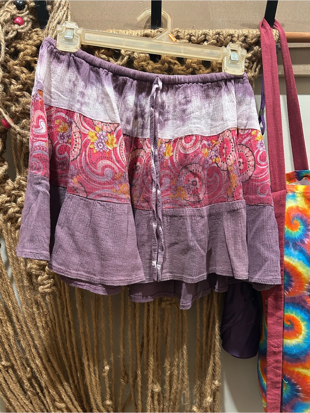American Rag Lavender Tiered A-Line Skirt with Pink Floral Panel